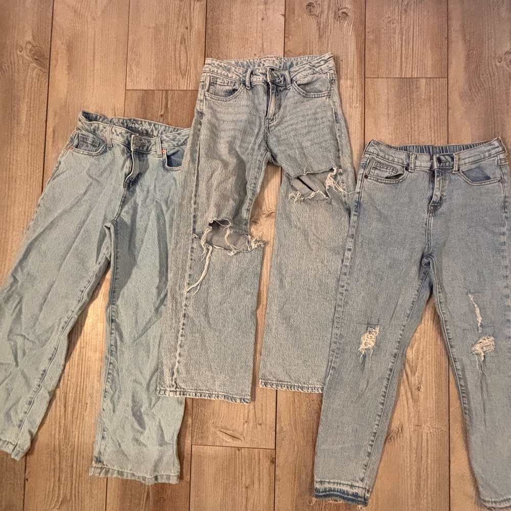 Distressed Art Class/Cat & Jack Light Denim Blue Jeans Girls Size 12 Set of 3